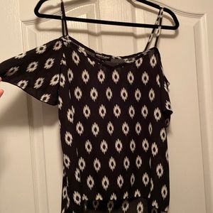 Cold shoulder black and white top